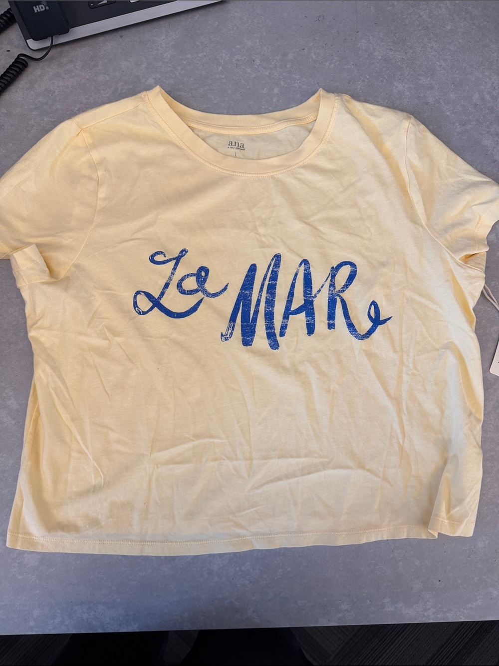 a.n.a Yellow Short-Sleeve Tee with Blue "La Mar" Script